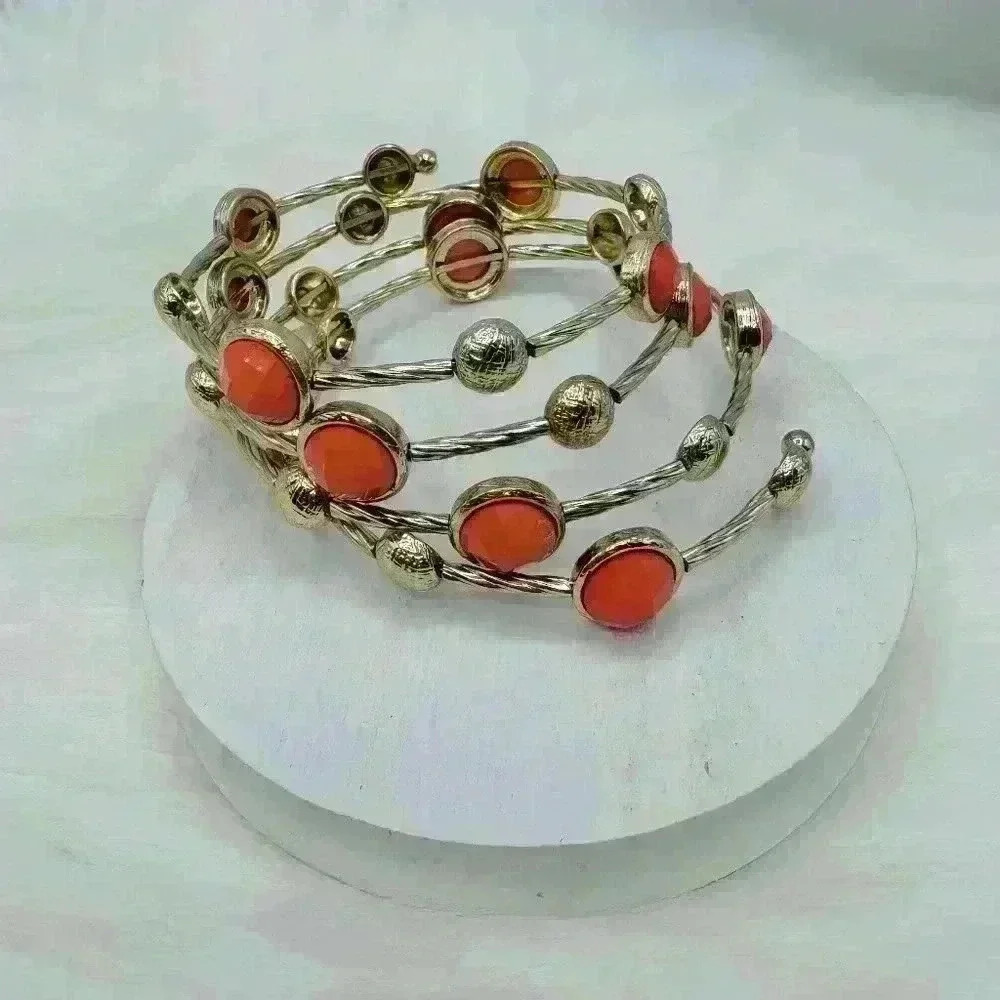 Gold Orange Spiral Bracelet